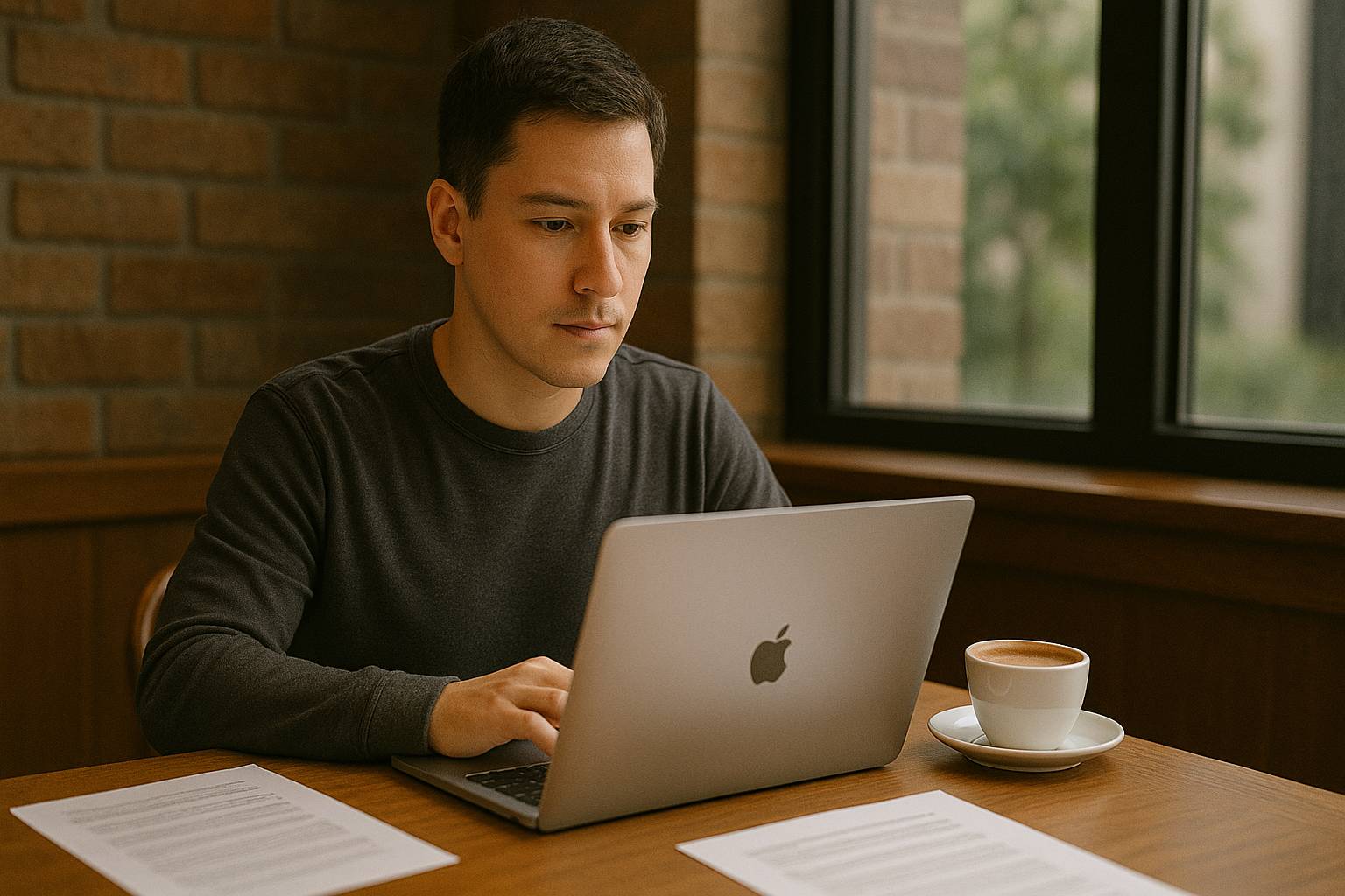 Freelancer kerja di cafe dengan laptop