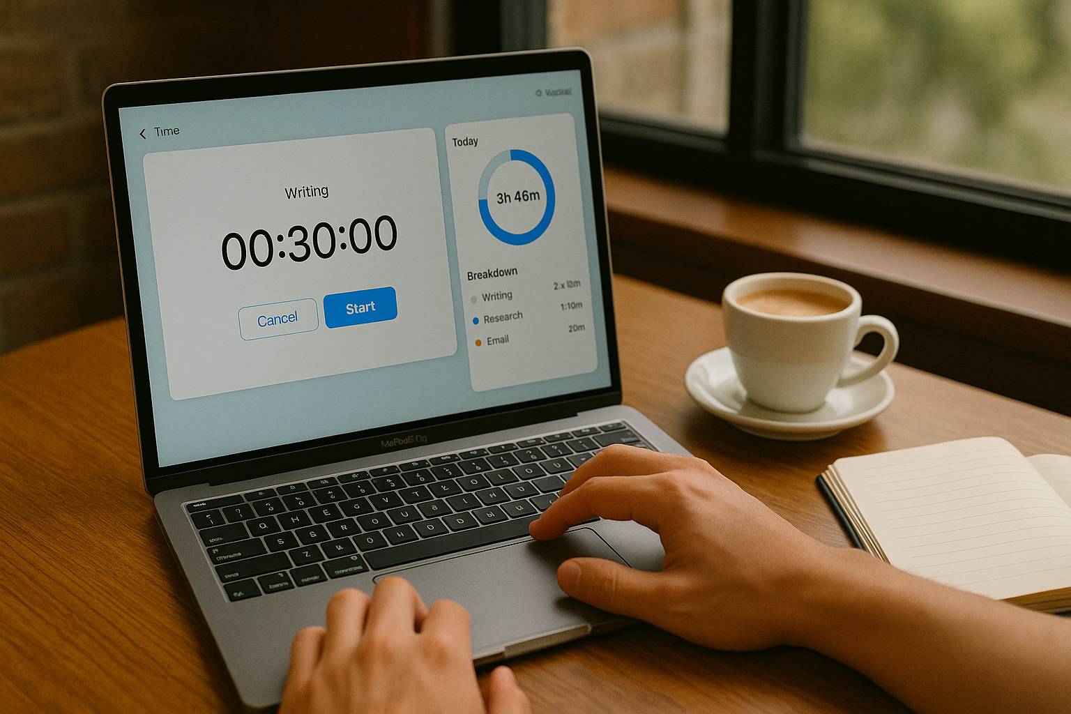 freelancer mengatur timer di laptop